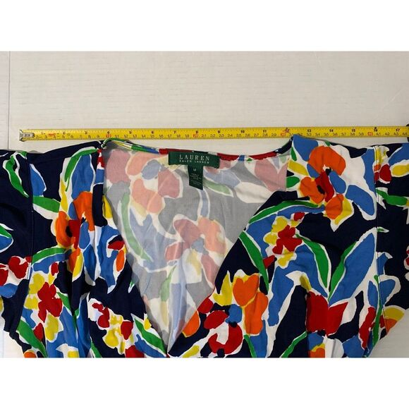 Lauren Ralph Lauren Women Faux Wrap Dress Size M Floral Print Mid Length Rainbow - Picture 10 of 11